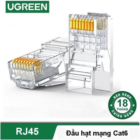 Hạt mạng RJ45 cat6 Ugreen 50960 ( hộp=100 cái) mạ vàng